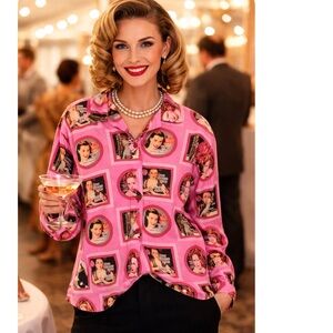The Cat’s Pajamas Pink Retro Pin-Up Print Button Front Top-Vintage Style